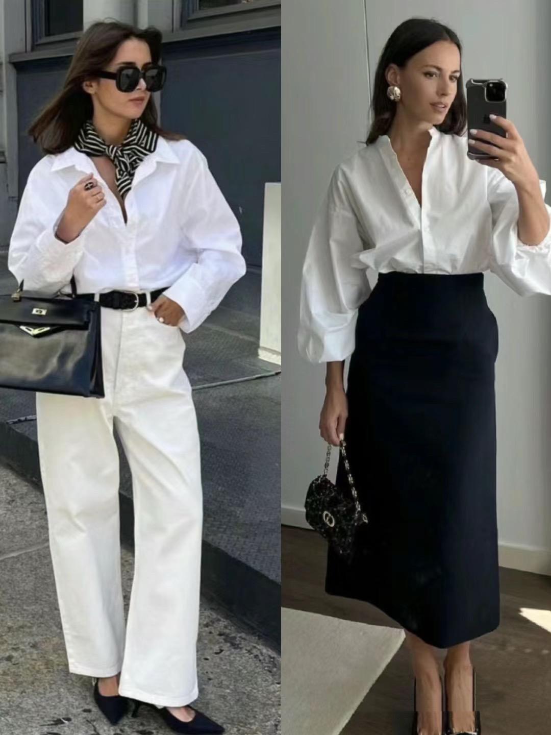 时尚的尽头是极简，随性又大方的衬衫穿搭look，40岁女人也能照搬
