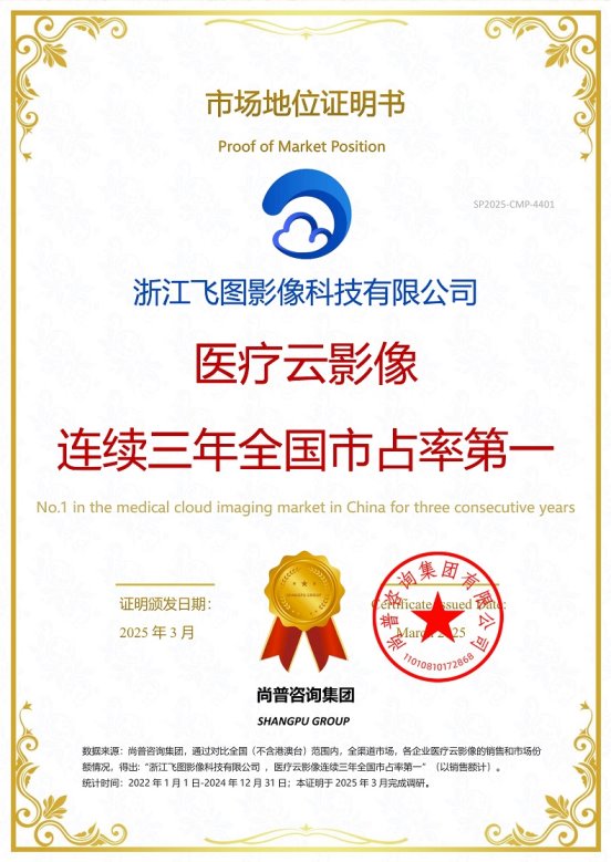 浙江飞图影像科技有限公司获尚普咨询集团系列市场地位声明