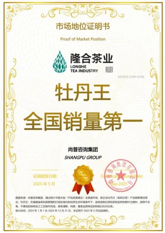 隆合茶业荣获尚普咨询集团系列市场地位声明