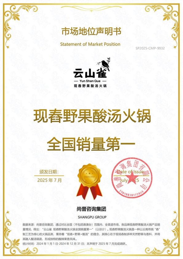 云山雀荣获尚普咨询集团系列市场地位声明
