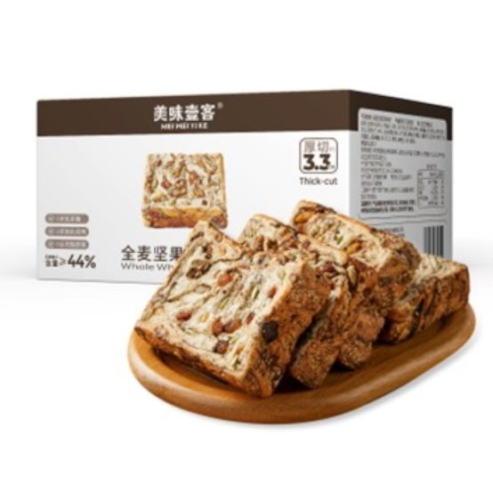 市场地位声明：美味壹客，全麦坚果厚切吐司全网销量第一